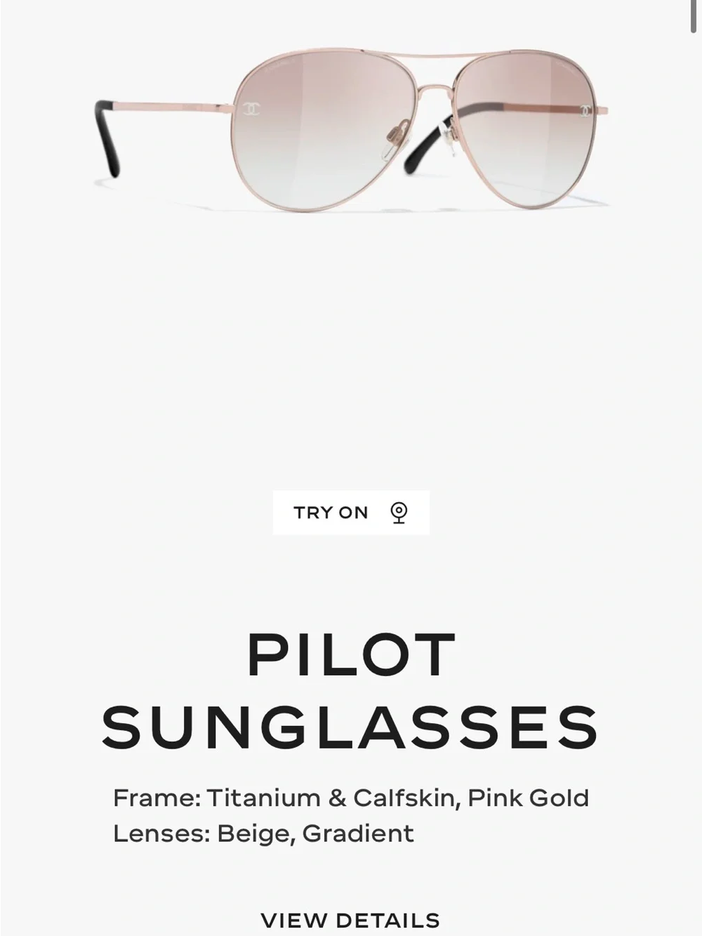 CHANEL Pink Gold Aviator Sunglasses with Beige Gradient Lenses
